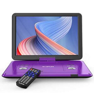 boifun 17.5″ portable dvd player with 15.6″ large hd screen, 6 hours rechargeable battery, support usb/sd card/sync tv and multiple disc formats, high volume speaker, purple