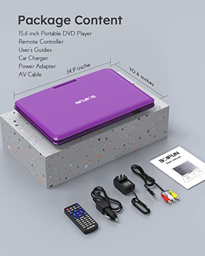 BOIFUN 17.5" Portable DVD Player with 15.6" Large HD Screen, 6 Hours Rechargeable Battery, Support USB/SD Card/Sync TV and Multiple Disc Formats, High Volume Speaker, Purple