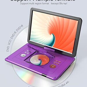 BOIFUN 17.5" Portable DVD Player with 15.6" Large HD Screen, 6 Hours Rechargeable Battery, Support USB/SD Card/Sync TV and Multiple Disc Formats, High Volume Speaker, Purple