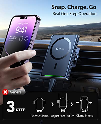 VICSEED Upgraded Magnetic Wireless Car Charger [15W Fast Charging] for Magsafe Car Charger [Strongest Magnet Power] Vent Phone Holder Magsafe Car Mount Charger for iPhone 14 13 12 Pro Max Mini Plus