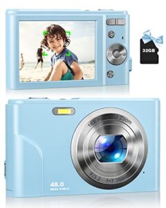digital camera, zostuic 48mp autofocus kids camera with 32gb card 1080p video camera with 16x zoom, compact portable small cameras christmas birthday gift for children kids teens girls boys(sky blue)