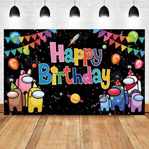 among us happy birthday background decoration-among us game banner for men boy kids’ game theme birthday party decoration (5x3ft)