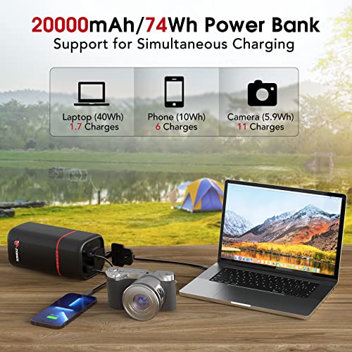 G-POWER Portable Power Station, 20000mAh/74Wh Portable Laptop Charger Power Bank 80W (Peak 100W) AC Outlet, 30W Type-C/USB-A Ports, Fast Charging Lightweight Power Charger for Phone, Laptop, Camera