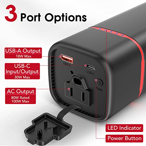 G-POWER Portable Power Station, 20000mAh/74Wh Portable Laptop Charger Power Bank 80W (Peak 100W) AC Outlet, 30W Type-C/USB-A Ports, Fast Charging Lightweight Power Charger for Phone, Laptop, Camera