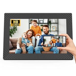 digital picture frame, 10.1 inch wifi digital picture frame share photos and videos from anywhere, touch screen display- gift for friends and family (black108)