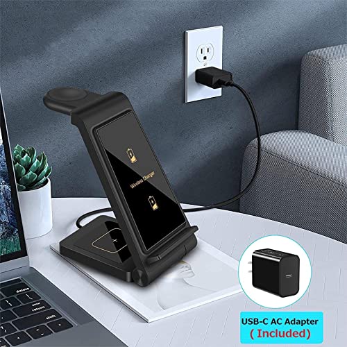 3 in 1 Wireless Charger DINTNCCM Fast Wireless Charging Stand Station Foldable for Samsung Galaxy S23/S22/S21/S20 Ultra/S10/S9/S8 Plus, Galaxy Watch5/4/3,Active 2/1, Galaxy Buds (Black- for Samsung)