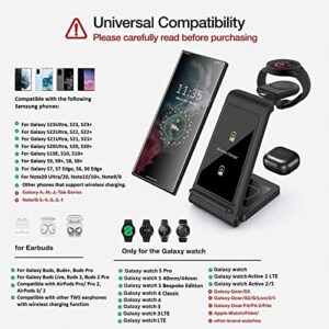 3 in 1 Wireless Charger DINTNCCM Fast Wireless Charging Stand Station Foldable for Samsung Galaxy S23/S22/S21/S20 Ultra/S10/S9/S8 Plus, Galaxy Watch5/4/3,Active 2/1, Galaxy Buds (Black- for Samsung)