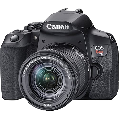 Camera EOS Rebel T8i DSLR Camera w/EF-S 18-55mm F/4-5.6 is STM Zoom Lens + EF 75-300 mm 4-5.6 III Lens Bundle with Wide Angle Lens + Telephoto Lens + 64GB Memory + Case + Tripod + Filter Kit + More