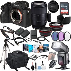 sony a7r iva mirrorless camera bundle – ilce7rm4a/b with tamron 28-75mm lens + prime accessory package including 128gb memory, ttl flash, extra battery, software package, auxiliary lenses & more
