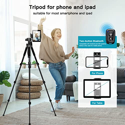 72" Tripod for Camera, Tall DSLR Tripod, Aluminum Horizontal Tripod Monopod, Professional Heavy Duty Camera Tripod Stand with Remote, Tablet & Phone Mount, Compatible with Canon Nikon Sony