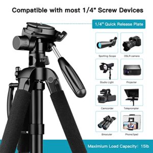 72" Tripod for Camera, Tall DSLR Tripod, Aluminum Horizontal Tripod Monopod, Professional Heavy Duty Camera Tripod Stand with Remote, Tablet & Phone Mount, Compatible with Canon Nikon Sony