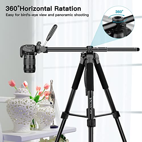 72" Tripod for Camera, Tall DSLR Tripod, Aluminum Horizontal Tripod Monopod, Professional Heavy Duty Camera Tripod Stand with Remote, Tablet & Phone Mount, Compatible with Canon Nikon Sony