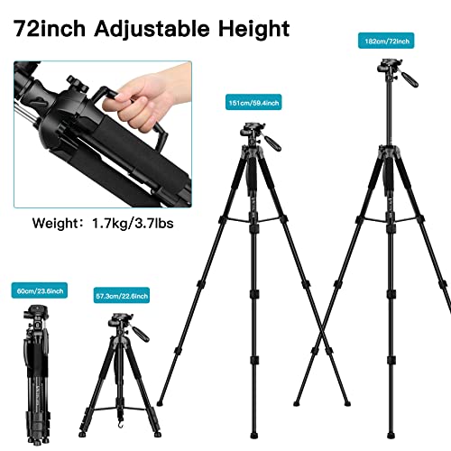 72" Tripod for Camera, Tall DSLR Tripod, Aluminum Horizontal Tripod Monopod, Professional Heavy Duty Camera Tripod Stand with Remote, Tablet & Phone Mount, Compatible with Canon Nikon Sony