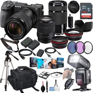 sony a6600 mirrorless camera with 18-135mm lens bundle – ilce6600m/b + sony 55-210mm zoom lens + prime accessory package including 128gb memory, ttl flash, battery, software package & more, black