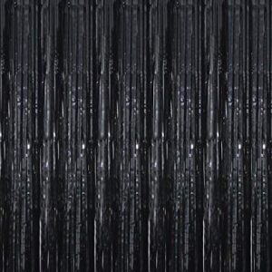 GOER 3.2 ft x 9.8 ft Metallic Tinsel Foil Fringe Curtains Party Photo Backdrop Party Streamers for Halloween,Birthday,Graduation,New Year Eve Decorations Wedding Decor (5 Packs,Black)