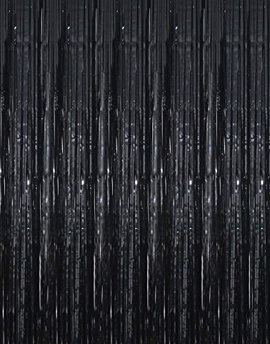 GOER 3.2 ft x 9.8 ft Metallic Tinsel Foil Fringe Curtains Party Photo Backdrop Party Streamers for Halloween,Birthday,Graduation,New Year Eve Decorations Wedding Decor (5 Packs,Black)