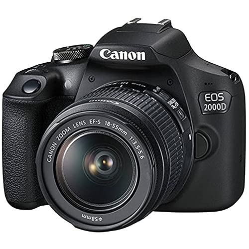 Canon EOS 2000D / Rebel T7 DSLR Camera EF-S 18-55mm Lens + SanDisk 32GB Card Tripod Case Wideangle Lenses ZeeTech Accessory Bundle (20pc Bundle) (18-55MM 75-300MM, Card) (Renewed), Black /Multicolor