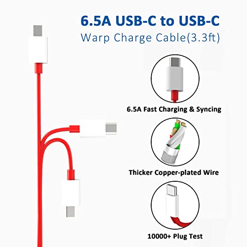 OnePlus Warp Charger, 65W Warp Charger Block Replacement for OnePlus Nord 2 5G/9 Pro/9RT/9/9R/8T+ 5G/8T,10V 6.5A Warp65 OnePlus Fast Wall Charger Adapter with 3.3ft USB C Warp Charger Cable