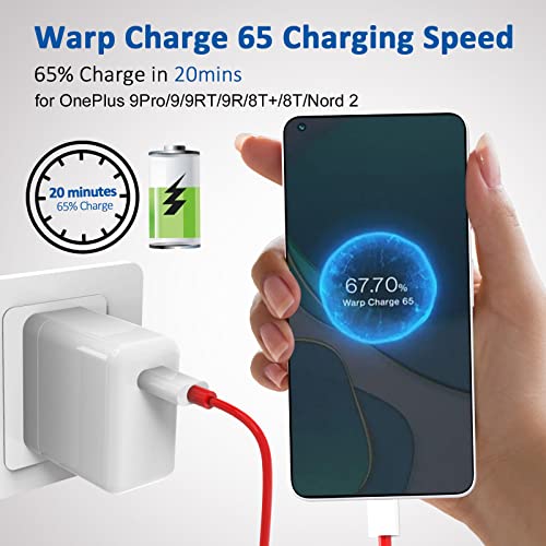 OnePlus Warp Charger, 65W Warp Charger Block Replacement for OnePlus Nord 2 5G/9 Pro/9RT/9/9R/8T+ 5G/8T,10V 6.5A Warp65 OnePlus Fast Wall Charger Adapter with 3.3ft USB C Warp Charger Cable