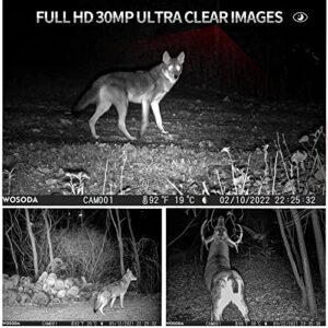 WOSODA WiFi Trail Camera 30MP 4K Hunting Camera with 120° Wide-Angle Motion, Night Vision Motion Activated for Wildlife Deer Scouting Hunting