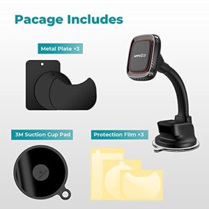 APPS2Car Magnetic Phone Holder for Car, Dashboard Windshield Phone Holder Mount with Flexible Arm & Built-in Strong Magnets, Suction Cup Phone Holder for Car Compatible with All Smartphones