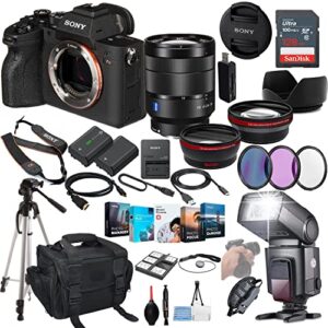 sony a7r iva mirrorless camera bundle – ilce7rm4a/b with 24-70mm f/4 lens + prime accessory package including 128gb memory, ttl flash, extra battery, editing software package, auxiliary lenses & more