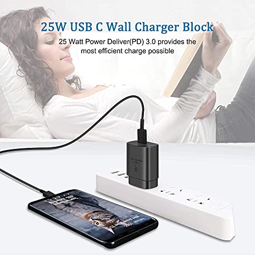Samsung 25W USB C Super Fast Charging Wall Charger with 5FT Type C Cable Compatible Samsung Galaxy S22/S22+/S22Ultra/S21/S21+/S20/S20+/S10/S10e/S9 Plus/S8 Plus/Note 8/Note 9/Note 10/Note20