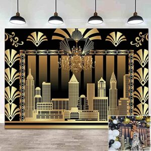 9x6ft The Great Gatsby Photography Backdrop Roaring 20's 20s Themed Backdrop Vintage Dance Black Gold Art Event Decoration Birthday Wedding Party Decoration Photo Background Booth Banner Supplies