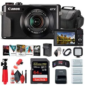 canon powershot g7 x mark ii digital camera (1066c001) + 64gb memory card + 2 x nb13l battery + corel photo software + charger + card reader + led light + soft bag + more (renewed)