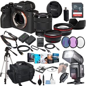 sony a7r iva mirrorless camera bundle – ilce7rm4a/b with 28-70mm lens + prime accessory package including 128gb memory, ttl flash, extra battery, editing software package, auxiliary lenses & more