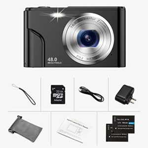 Digital Camera for Teens Kids, 1080P 48MP Kids Camera with 32GB SD Card, 2.4 Inch LCD Screen Kids Digital Camera with 16X Digital Zoom, Compact Kid Camera for Kids Girls Boys Adults Beginners (Black)