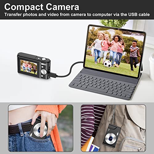 Digital Camera for Teens Kids, 1080P 48MP Kids Camera with 32GB SD Card, 2.4 Inch LCD Screen Kids Digital Camera with 16X Digital Zoom, Compact Kid Camera for Kids Girls Boys Adults Beginners (Black)