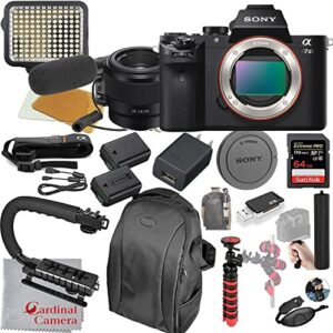 sony a7 ii mirrorless camera with 50mm f/1.8 lens video bundle + led video light + microphone + extreme speed 64gb memory(20pc bundle)