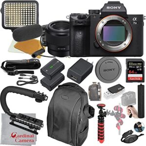 sony a7 iii mirrorless digital camera with 50mm f/1.8 lens video bundle + led video light + microphone + extreme speed 64gb memory(20pc bundle)