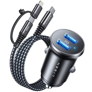 usb c car charger fast charging, 60w pd (30w+30w) super fast car charger, iphone car charger samsung car charger with 3.3ft c to c/l cable for iphone 14 13 12 ipad samsung galaxy s23/22 google pixel