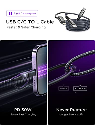 USB C Car Charger Fast Charging, 60W PD (30W+30W) Super Fast Car Charger, iPhone Car Charger Samsung Car Charger with 3.3ft C to C/L Cable for iPhone 14 13 12 iPad Samsung Galaxy S23/22 Google Pixel