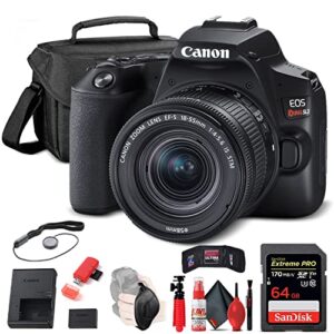 canon eos rebel sl3 dslr camera with 18-55mm lens (black) (3453c002) + 64gb memory card + case + card reader + flex tripod + hand strap + cap keeper + memory wallet + cleaning kit (renewed)
