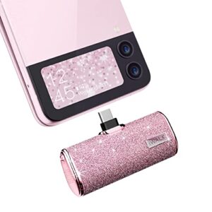 iwalk usb c portable charger 4500mah ultra-compact shiny small power bank compatible with samsung galaxy z flip4/3,s23,s22,s21,s20,s10,s9,note 21/20/10/9/8,lg v35/g8/7,google pixel 7/6 pro/4,pink