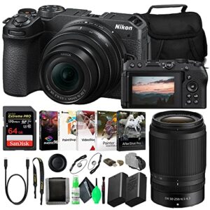 nikon z30 mirrorless digital camera with 16-50mm and 50-250mm lenses (1743) bundle with 64gb extreme pro card + en-el25 extra battery + corel photo software + camera bag + cleaning kit + more