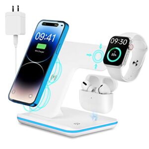 wireless charger, 3 in 1 fast charging station for apple watch series se 8~2,airpods,iphone 14 13 12 11 pro/x/xr/xs/8 plus(with qc3.0 adapter)
