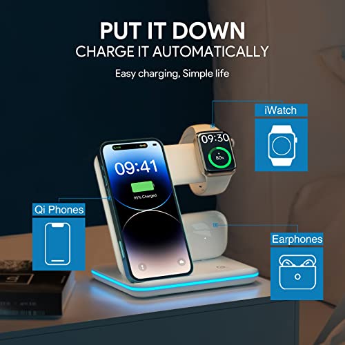 Wireless Charger, 3 in 1 Fast Charging Station for Apple Watch Series SE 8~2,AirPods,iPhone 14 13 12 11 Pro/X/Xr/Xs/8 Plus(with QC3.0 Adapter)