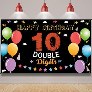 10th birthday backdrop banner, happy 10th birthday decorations, kids 10 year old double digits birthday party yard sign decor, colorful ten birthday photo props for outdoor indoor, fabric vicycaty