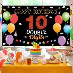 10th Birthday Backdrop Banner, Happy 10th Birthday Decorations, Kids 10 Year Old Double Digits Birthday Party Yard Sign Decor, Colorful Ten Birthday Photo Props for Outdoor Indoor, Fabric Vicycaty