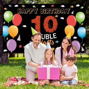 10th Birthday Backdrop Banner, Happy 10th Birthday Decorations, Kids 10 Year Old Double Digits Birthday Party Yard Sign Decor, Colorful Ten Birthday Photo Props for Outdoor Indoor, Fabric Vicycaty