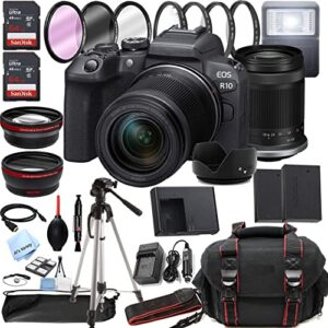 r10 mirrorless digital camera with rf-s 18-150mm f/3.5-6.3 is stm lens + 128gb memory + case + tripod + filters + more (renewed)
