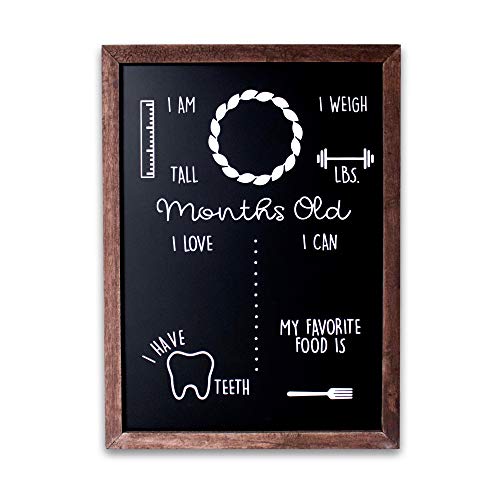 Baby Monthly Milestone Chalkboard | 12" x 16" Wood Framed Reusable Monthly Baby Milestone Board | Baby Calendar First Year