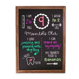 Baby Monthly Milestone Chalkboard | 12" x 16" Wood Framed Reusable Monthly Baby Milestone Board | Baby Calendar First Year