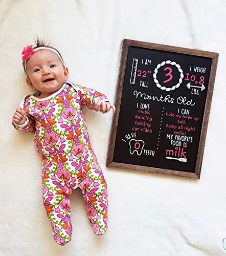 Baby Monthly Milestone Chalkboard | 12" x 16" Wood Framed Reusable Monthly Baby Milestone Board | Baby Calendar First Year