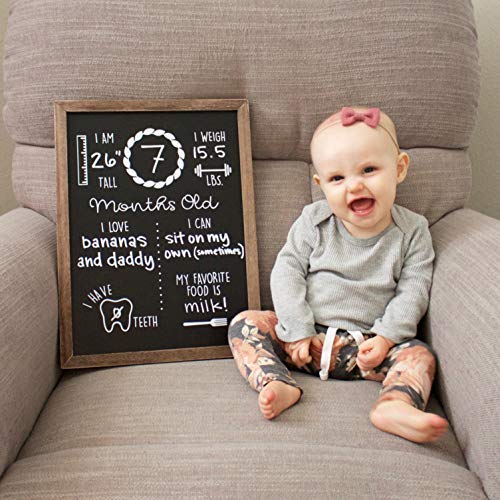 Baby Monthly Milestone Chalkboard | 12" x 16" Wood Framed Reusable Monthly Baby Milestone Board | Baby Calendar First Year