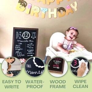 Baby Monthly Milestone Chalkboard | 12" x 16" Wood Framed Reusable Monthly Baby Milestone Board | Baby Calendar First Year